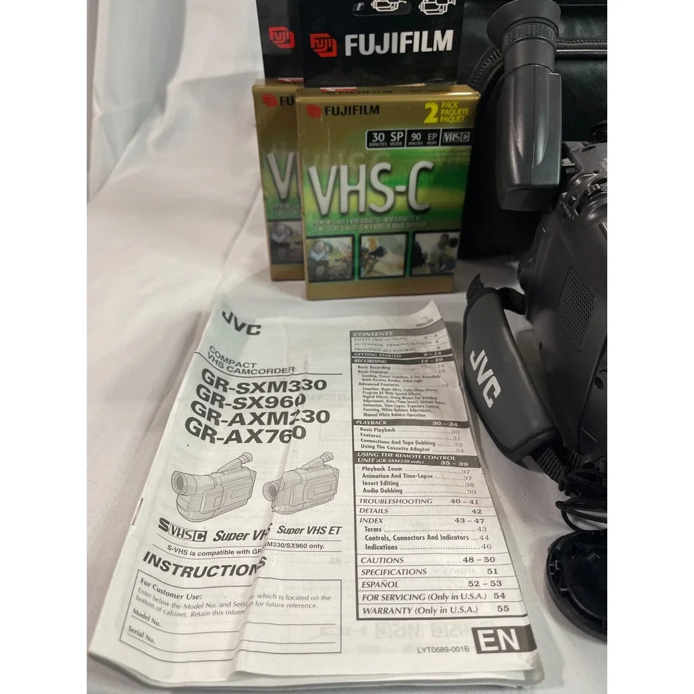 JVC GR-AXM230 Compact VHS Camcorder Bundle with Bag Manual and Fujifilm‎ TESTED